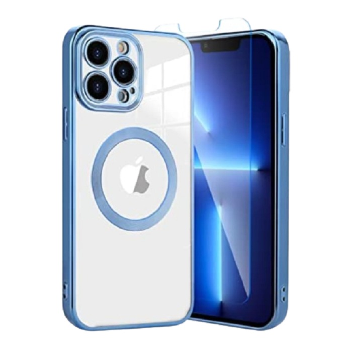 Iphone 14 Pro Max Blue telefonnal kompatibilis szilikon tok mágneses töltéssel és kameravédelemmel