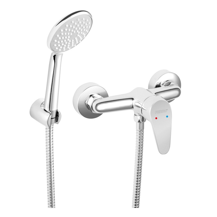 Fürdőszoba csaptelep zuhanyhoz, Ferro Abba BAB77, szaniter sárgaréz anyag, tartozékok mellékelve, egykaros, felhelyezett rögzítés, króm kivitel