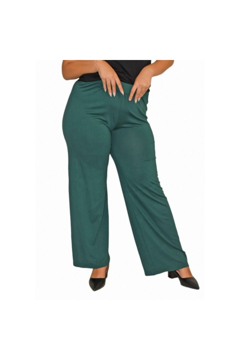 Pantaloni dama, Morena Spain, plus size, din tesatura, banda elastica, regular fit, Verde