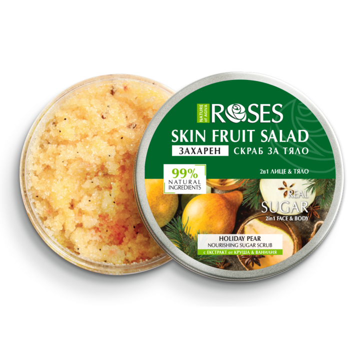 Scrub cu zahar pentru fata si corp, Nature of Agiva, Pere&Vanilie, 200 ml