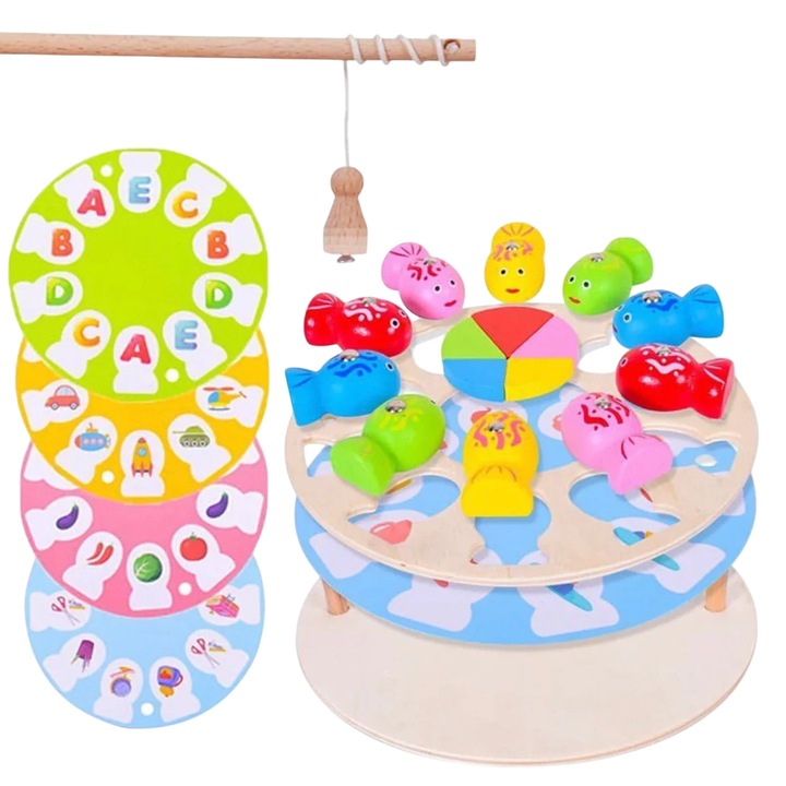 VRZ oktatójáték, fahalas játék, Montessori játék, mágneses horgászat, 3+