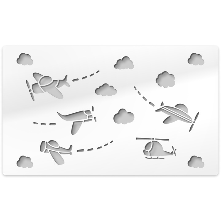Dekoratív sablon, Falfestmények, Repülőgépek felhőkkel, Újrafelhasználható, 60 x 100 cm
