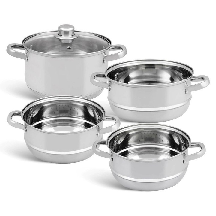 Set de aburi 5 buc. 22cm cu capac din sticla si 3 strecuratoare Edenberg EB-8907