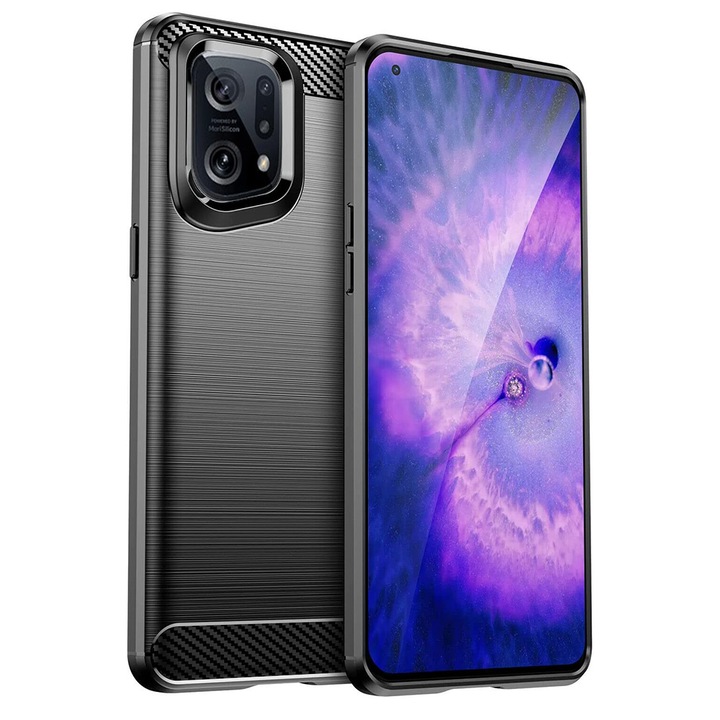 Кейс за Oppo Find X5, Techsuit Carbon Silicone, черен