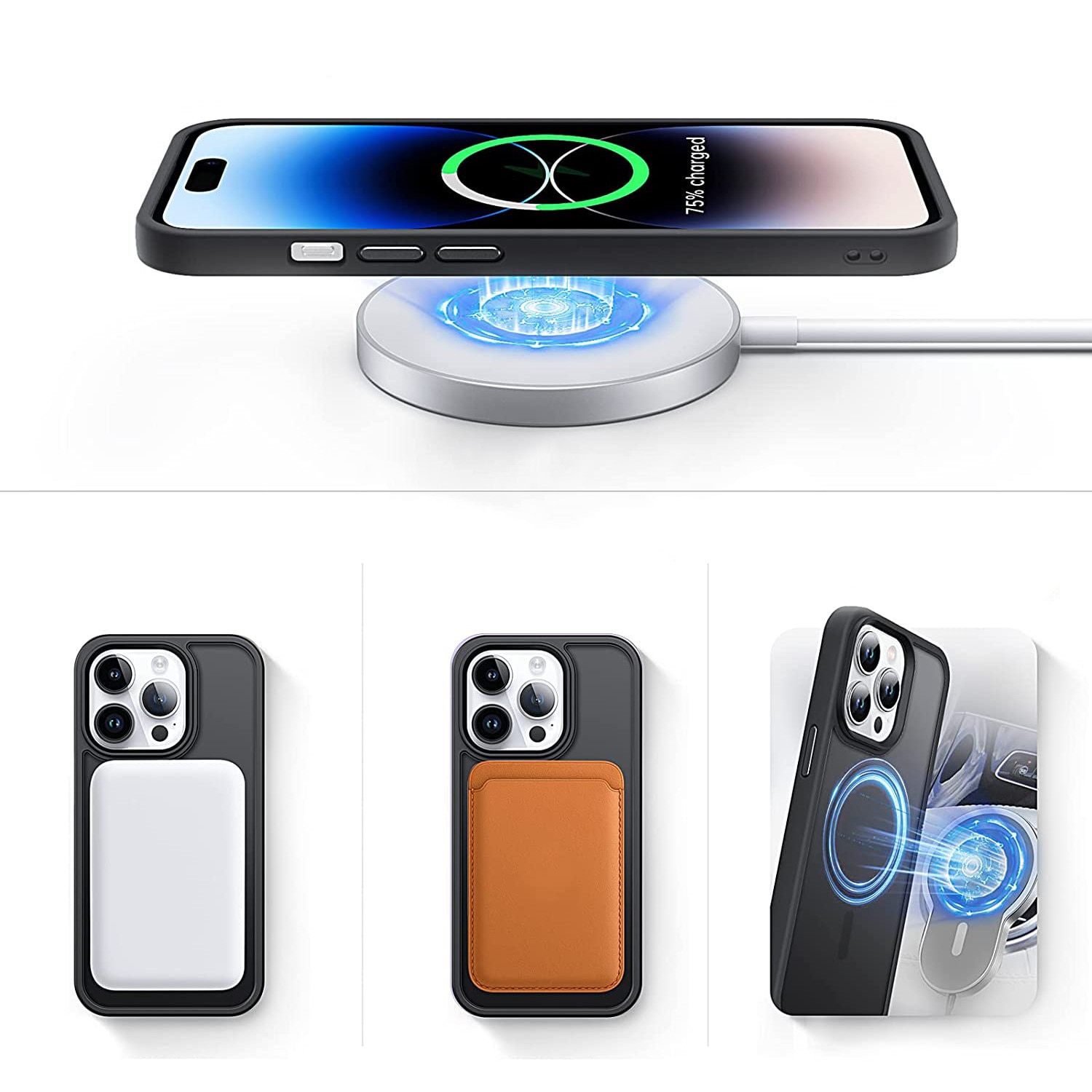 Husa pentru IPhone 14 PRO, MobileSmart MagSafe, Hybrid ultra slim, carcasa spate Antisoc, hardcase, Negru