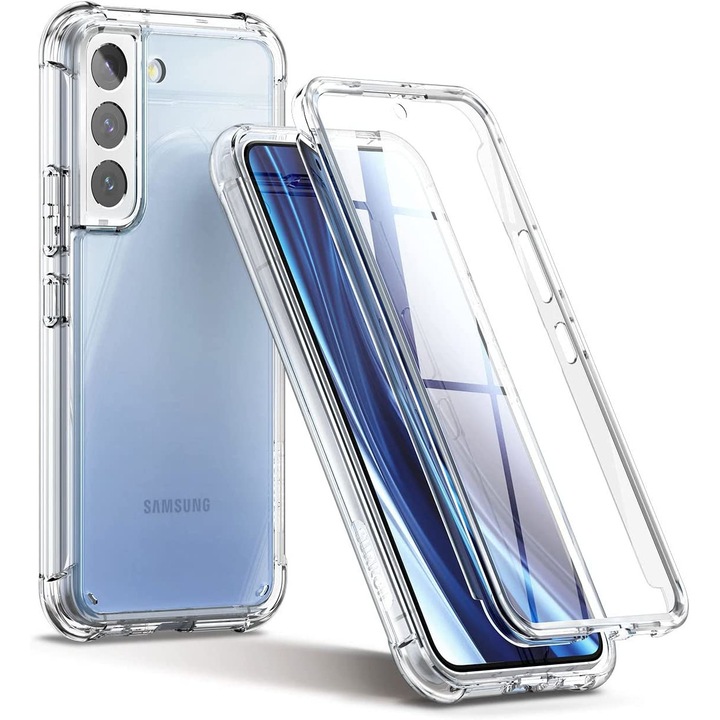 Husa pentru Samsung Galaxy S22 Plus, 360 protector de ecran incorporat protectie completa Cover New Thin Shockproof TPU 4K HD Clear Transparent