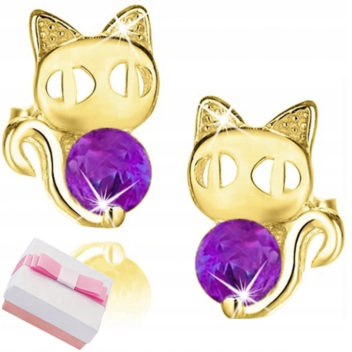 Fülbevaló, Mennica Bydgoska, ezüst, macskamintás, arany/lila