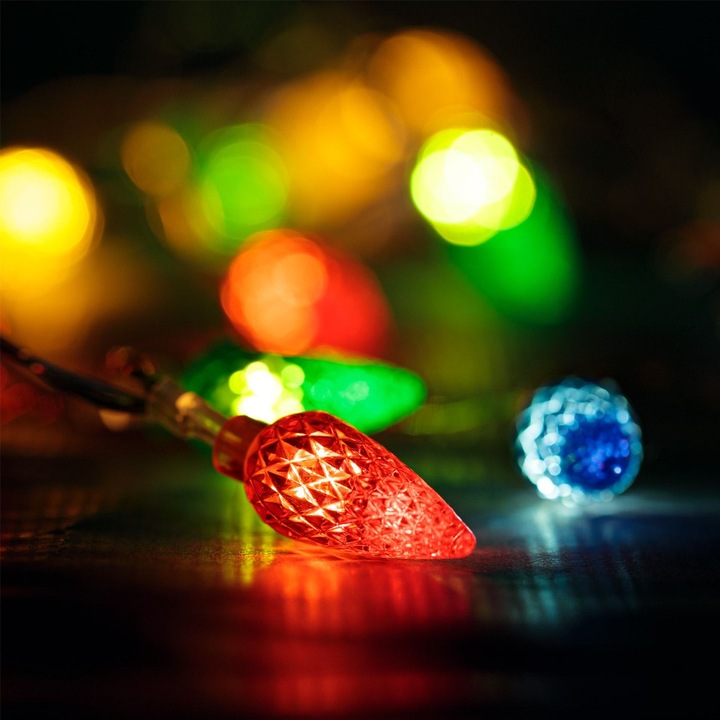 Karácsonyi fényfüzér, LED, színes kúpok, 20 izzó, 2,25 m, meleg fehér, átlátszó kábel
