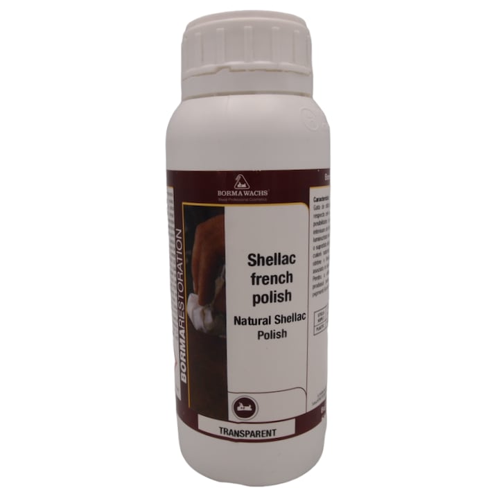 Lac pe baza de shellac cu ceara, Borma Wachs, Schellac french polish, transparent, 0.5 l