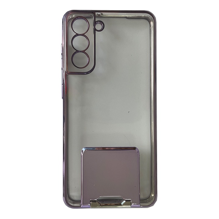 Husa de silicon compatibil cu Samsung S21 Plus, Stand, Special Mirror Design, Mov