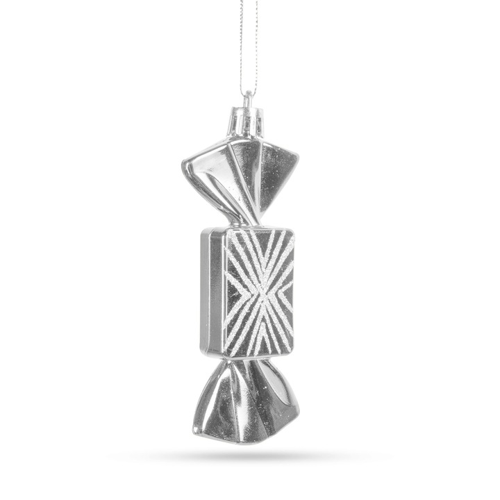 Set ornament pentru bradul de Craciun - scones - cu agatator - argintiu - 11 x 4 cm