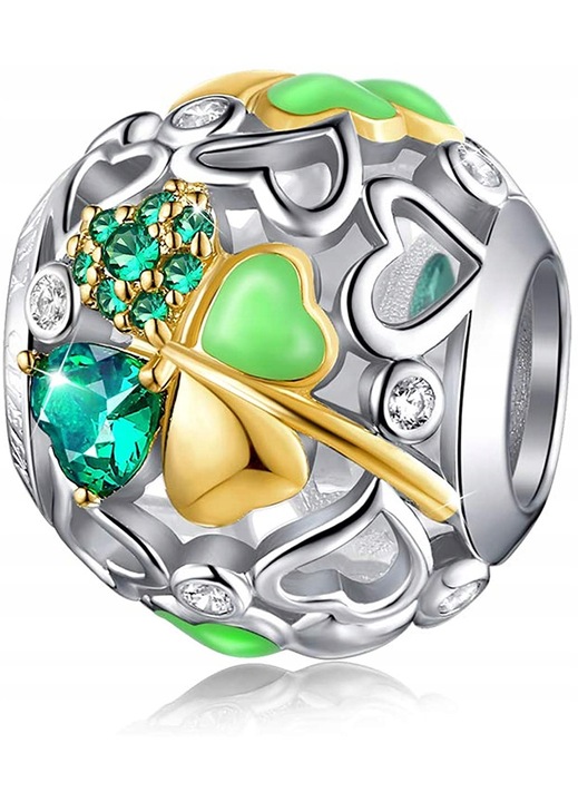 Гривна талисман, Mennica Bydgoska, Сребро, Детелина, Сребрист/Златист/Зелен, 925, мотив детелина за късмет, съвместима с гривна Pandora