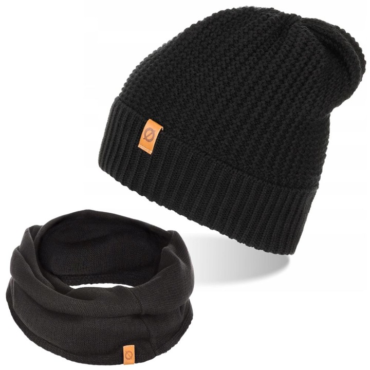 Set caciula si fular barbati Brodrene, Acril, Negru