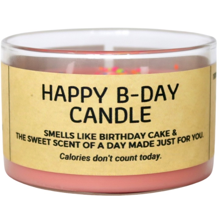 Lumanare parfumata, Candles with a mood, Happy B-Day, din ceara de soia, cu aroma de ironie si buna dispozitie, 220 g