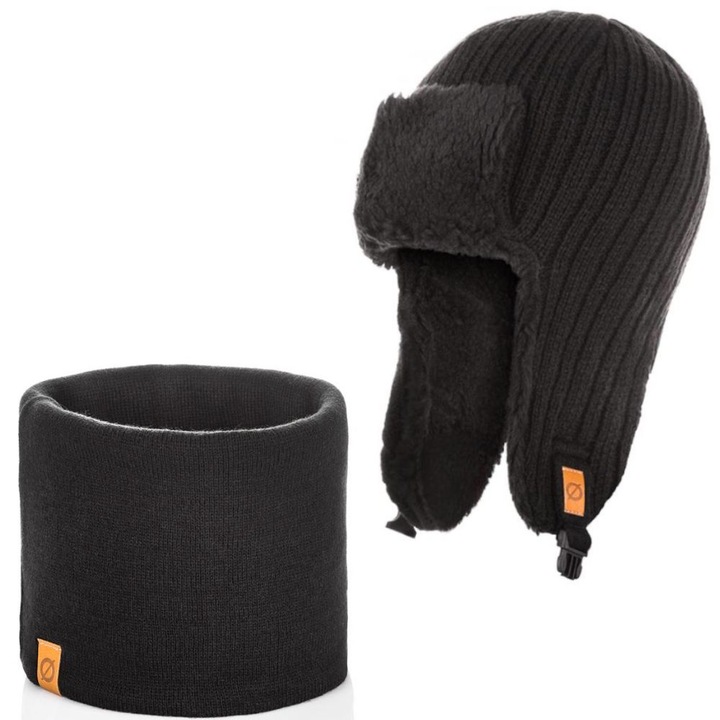 Set caciula cu fular barbati Brodrene, Acril, Negru