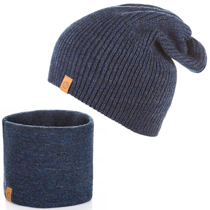 Set caciula cu fular barbati Brodrene, Acril, Albastru inchis