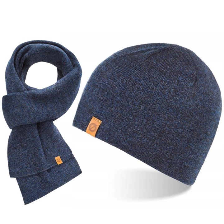 Set caciula cu fular barbati Brodrene, Acril, Albastru inchis