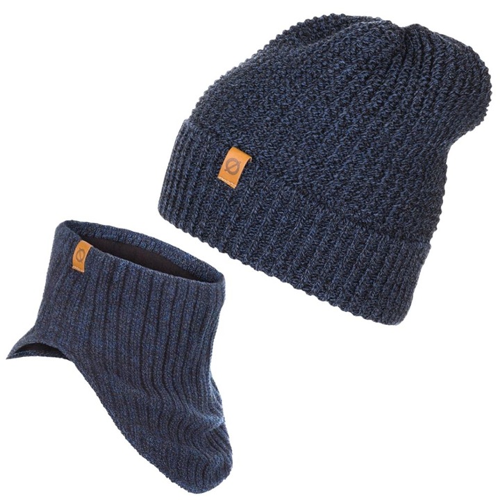 Set caciula cu fular barbati Brodrene, Acril, Albastru inchis