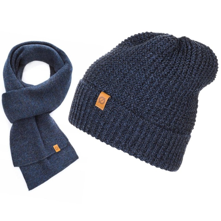 Set caciula cu fular barbati Brodrene, Acril, Albastru inchis