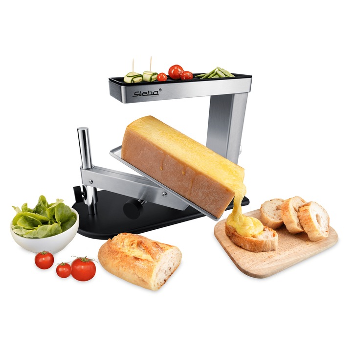 Raclette electric Steba Germany, Swiss Style RC 210, temperatura reglabila, suport ajustabil, grill pentru legume, otel inoxidabil, 600W, argintiu