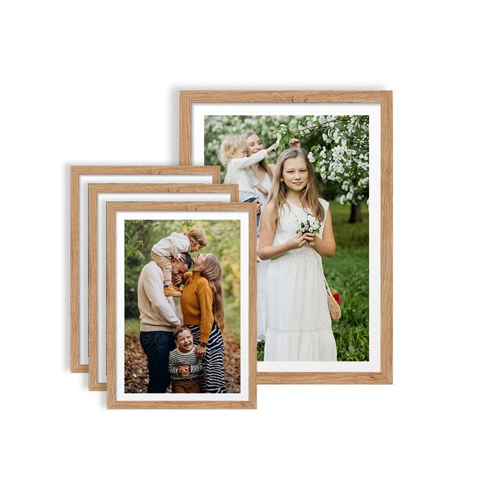 Set rama foto, PoStar, 50x70/30x40 cm, din Lemn, Bej, 4 buc
