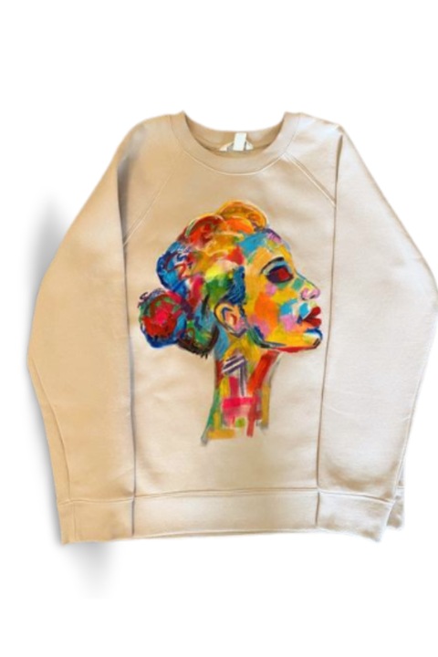 Bluza de dama, pictata manual, model fata, M, crem