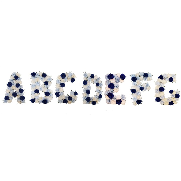 Set 7 litere volumetrice, alb, bleu si bleumarin, 50x35 cm