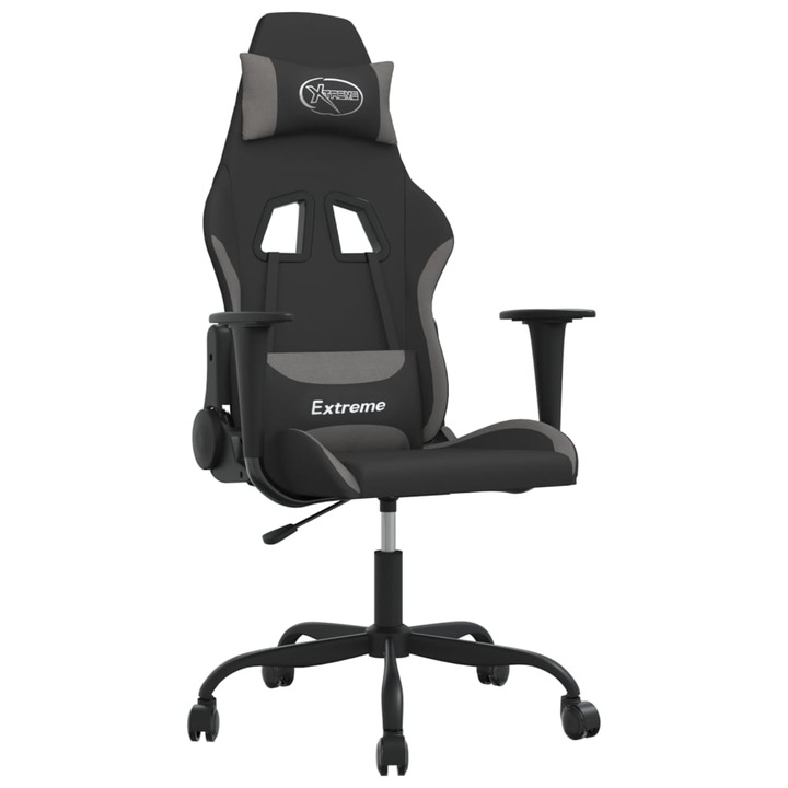 Scaun de jocuri cu masaj vidaXL, negru si gri deschis, textil