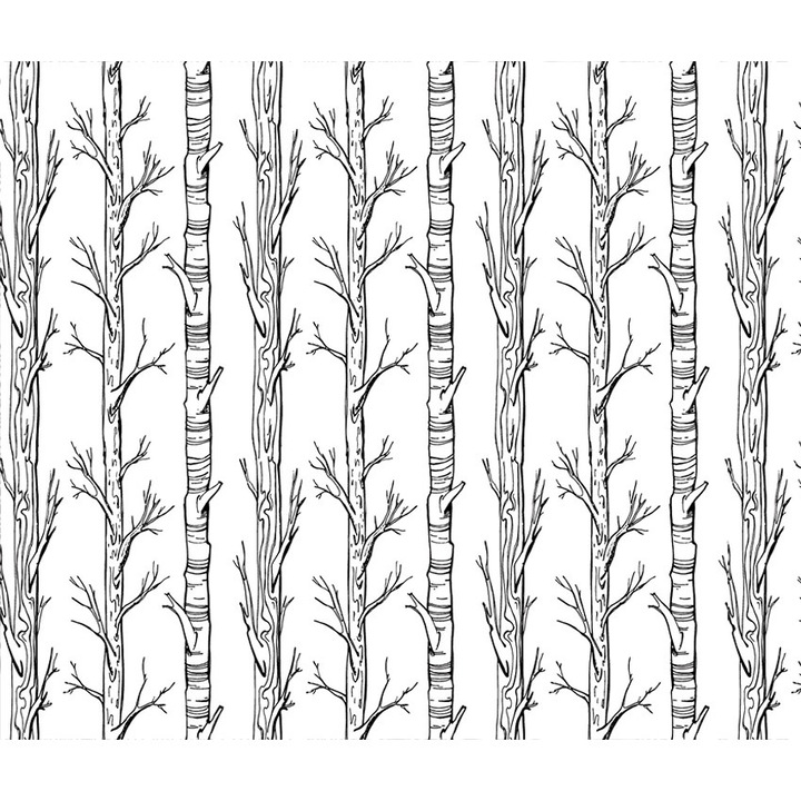 Fák tapéta, PoStar, Szintetikus szál, 300x254 cm, Fehér/Fekete