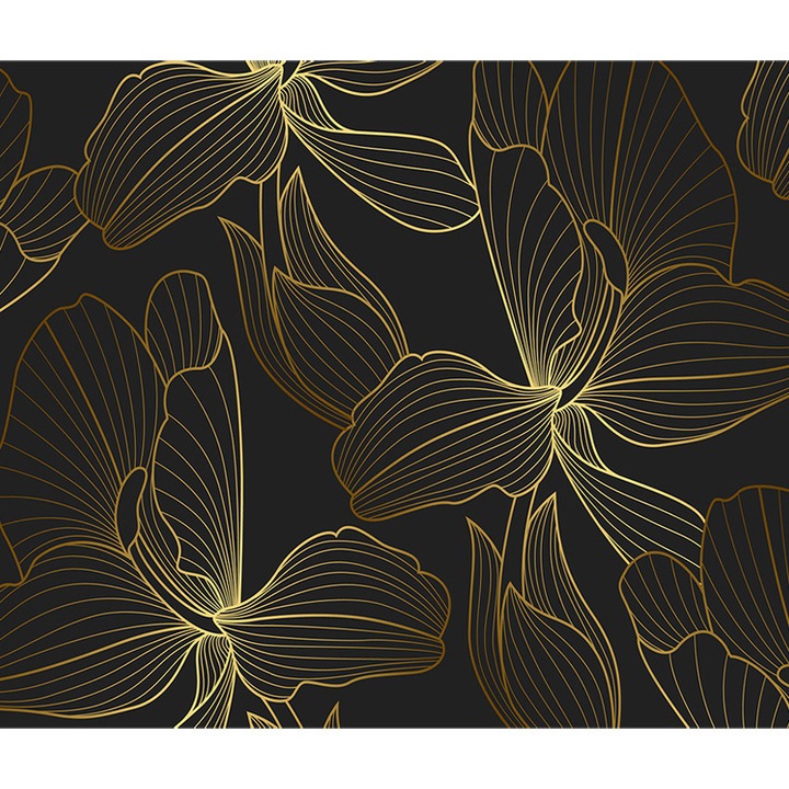 Virágos tapéta, PoStar, Szintetikus szál, 300x254 cm, Fekete/Arany