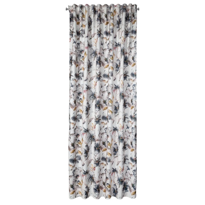 Eurofirany NIKA dekoratív függöny ráncolószalaggal, 140x270 fehér virágokkal