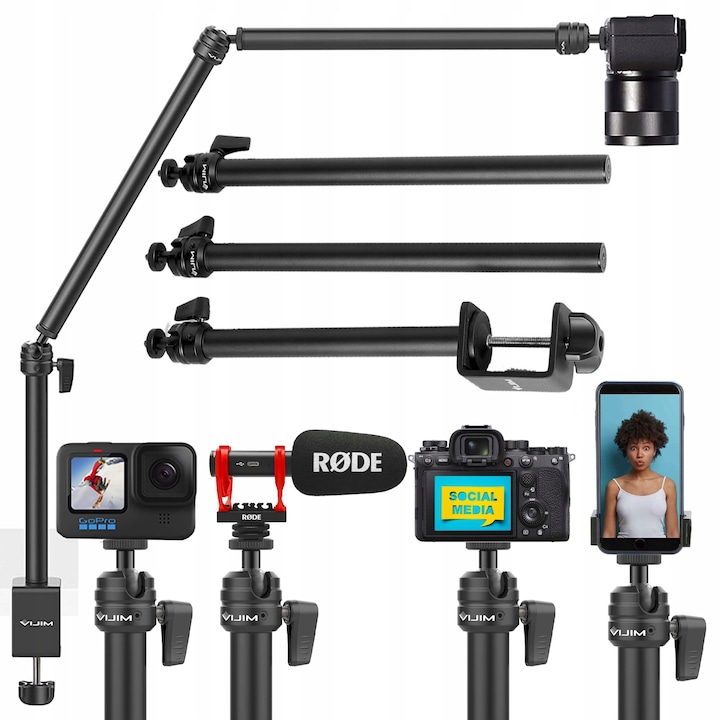 Suport Foto Pentru Birou, Ulanzi, LS08, Pentru Aparat, Camera, Versatilitate, Functionalitate, Constructie Durabila, Aluminiu, Negru