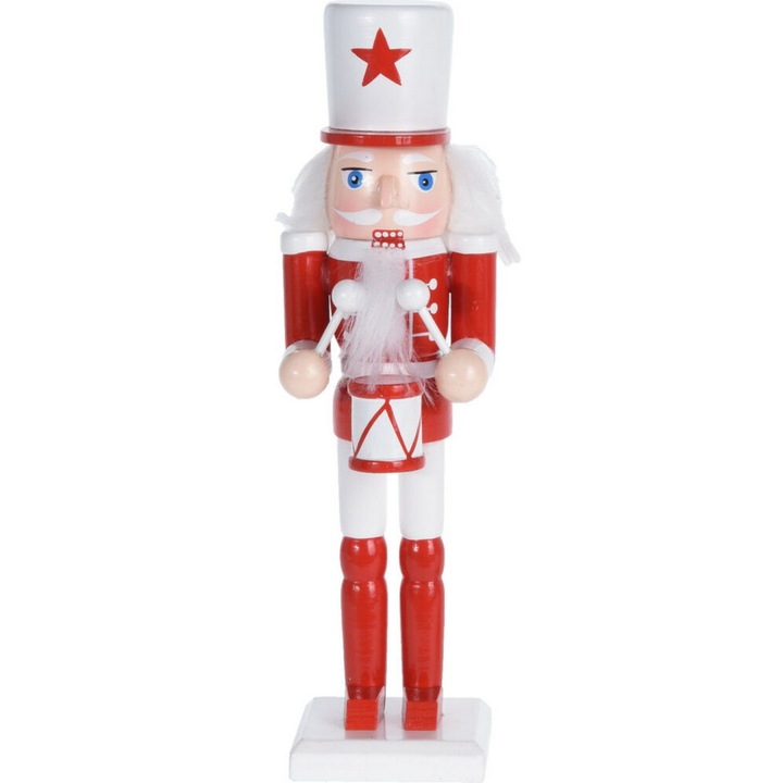 Figurina decorativa de Craciun - Soldat de plumb, 8 cm, Alb/Rosu