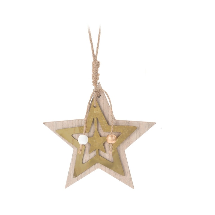 Ornament de pin, 12 cm, Stea, Bej