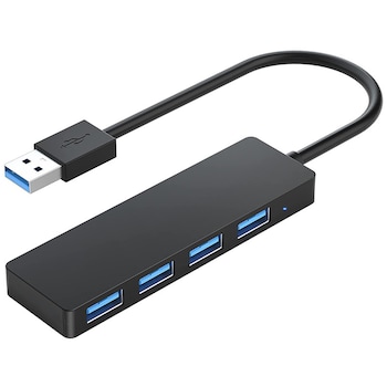 Hub USB 3.0, Vaxiuja, 4 Porturi, 5 Gbps, Plug&Play, Compatibil cu Macbook/Laptop/PC, Negru