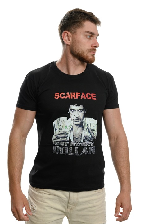 Férfi póló Printex, Scarface, Film, Szerezd meg minden dollárt, Digitális nyomtatás, Fekete