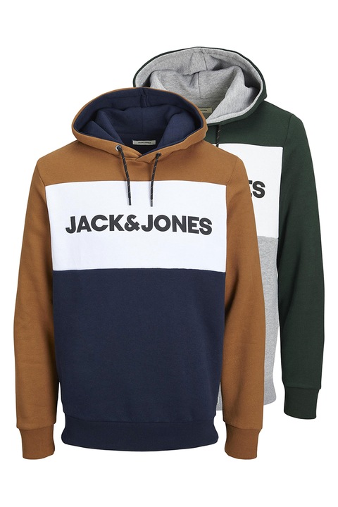 Jack & Jones, Худи с лого - 2 броя, Бял/Тъмнозелен/Карамел