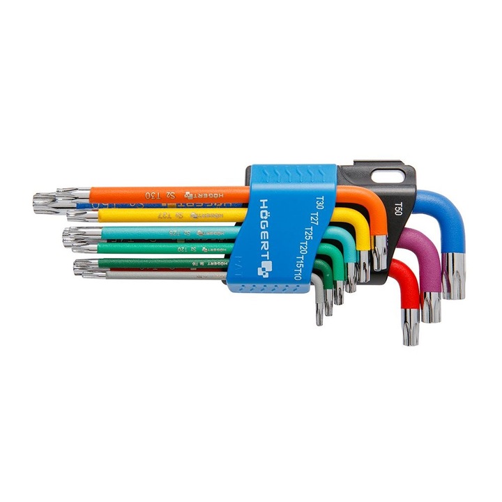 HÖGERT imbuszkulcs készlet színkódos 9 részes TORX T10-T50 CrV HT1W817