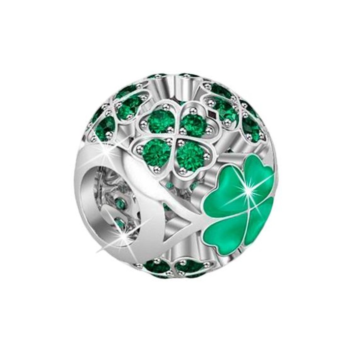 Талисман, Mennica Bydgoska, модел детелина, сребро 925, камъни циркон, сребристо/зелено, съвместим с гривна Pandora