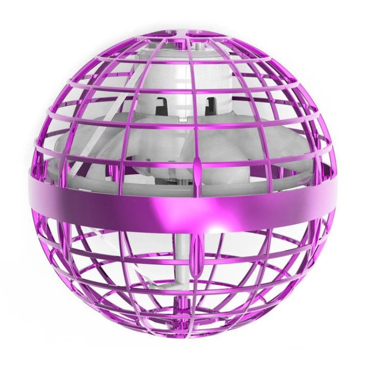 Minge Zburatoare cu LED-uri, tip OZN / Drona, incarcare cu USB, Roz