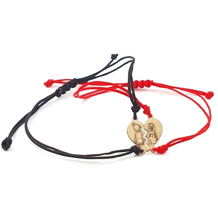 Set Bratara snur, Model inima si cuplu, aur 14K