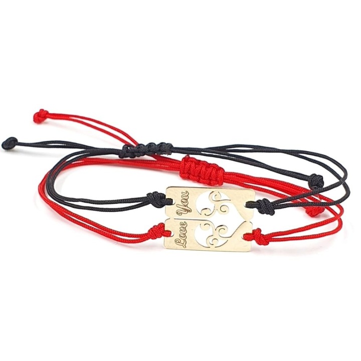 Set Bratara snur din aur 14K, Model Tablita cu inimioara decupata si mesaj ”LOVE YOU”