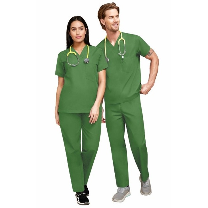 Медицински костюм Atelierul de Halate, дамски класически, памук, полиестер, болнично зелено, XL