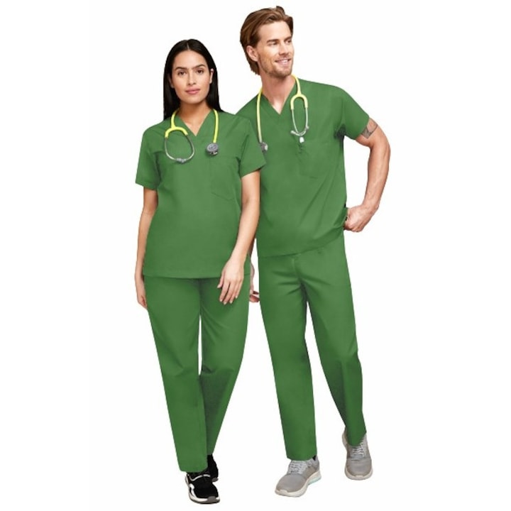 Медицински костюм Atelierul de Halate, дамски класически, памук, полиестер, болнично зелено, 3XL