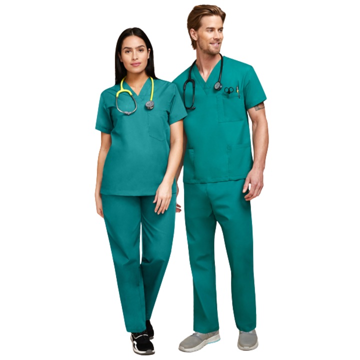 Медицински костюм Atelierul de Halate, дамски класически, памук, полиестер, хирургически зелен, 2XL