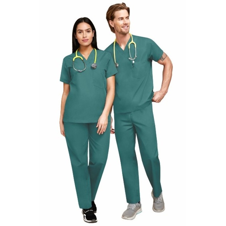 Медицински костюм Atelierul de Halate, дамски класически, памук, полиестер, тюркоазено зелен, XL