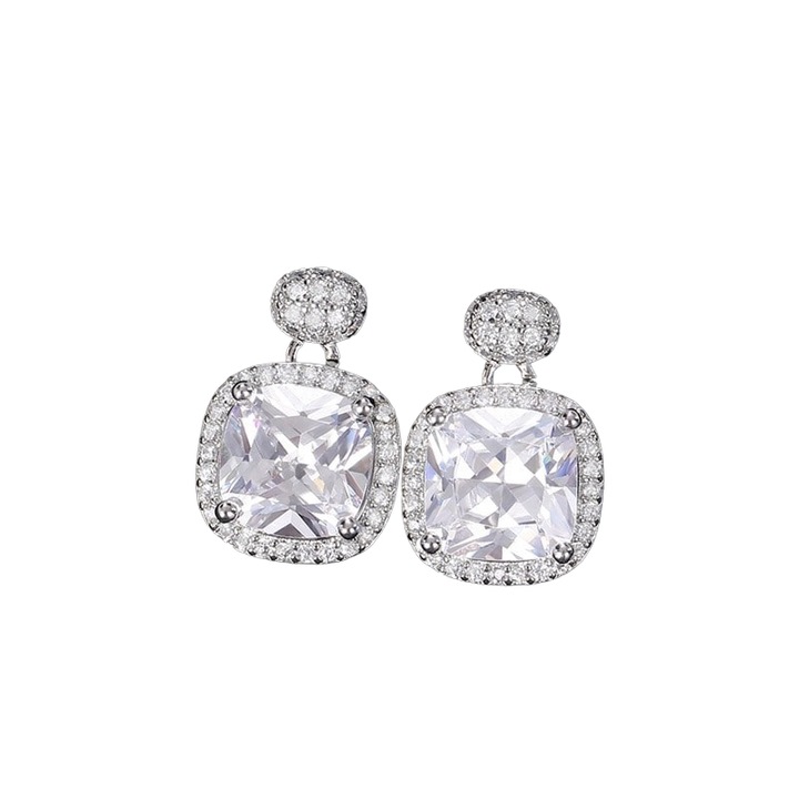 Cercei argintii, patrati, cu pietre din zirconiu, Cresta C16, Pursehuit