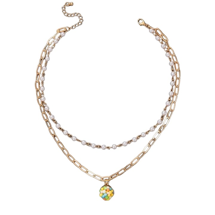 Colier auriu, in 2 straturi, cu perle, Darin C22, Pursehuit