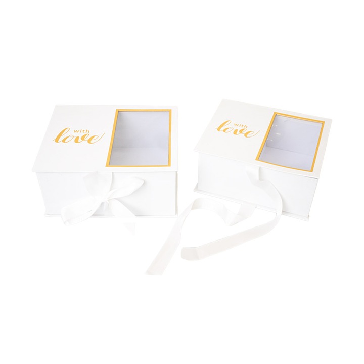 Комплект от 2 кутии With Love с капак и прозорец, Createur, бели, 24 x 20 x 11 cm