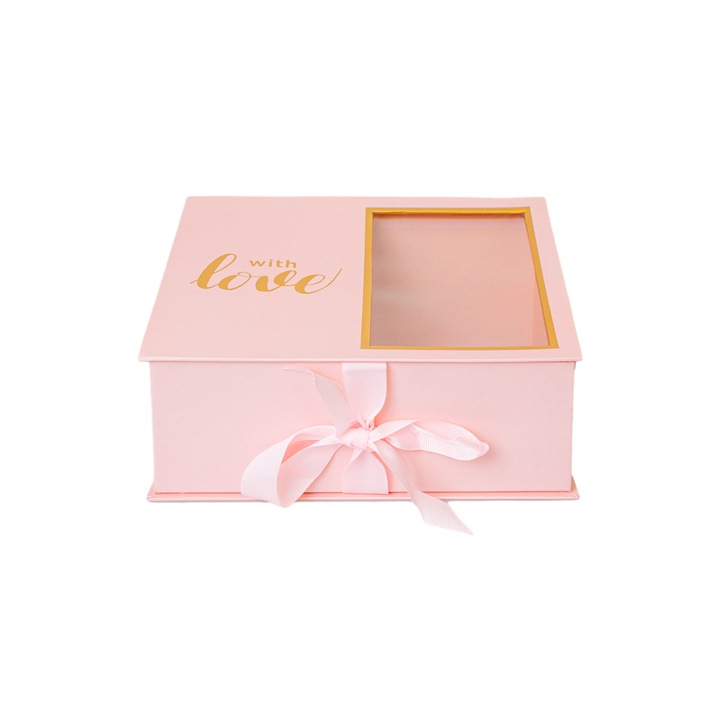 Комплект от 2 кутии With Love с капак и прозорец, Createur, розови, 24 x 20 x 11 cm